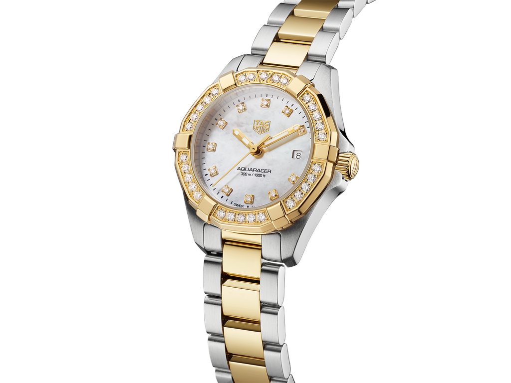 Tag Heuer Aquaracer Quartz Diamonds Mother of Pearl Dial Two Tone Steel Strap Watch for Women - WBD1423.BB0321