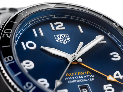 Tag Heuer Autavia Cosc GMT Automatic Blue Dial Silver Steel Strap Watch for Men - WBE511A.BA0650