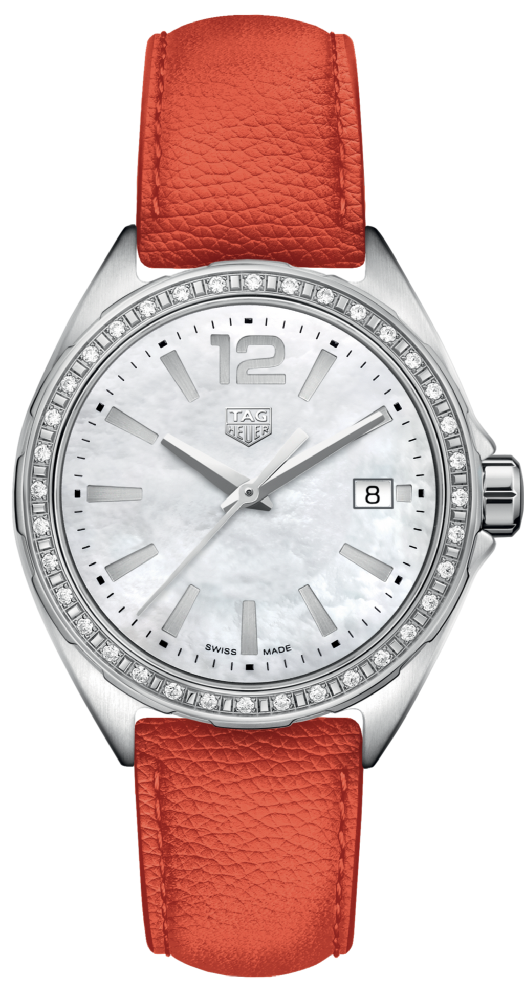 Tag Heuer Formula 1 Quartz Diamonds Mother of Pearl Dial Orange Leather Strap Watch for Women - WBJ131A.FC8250