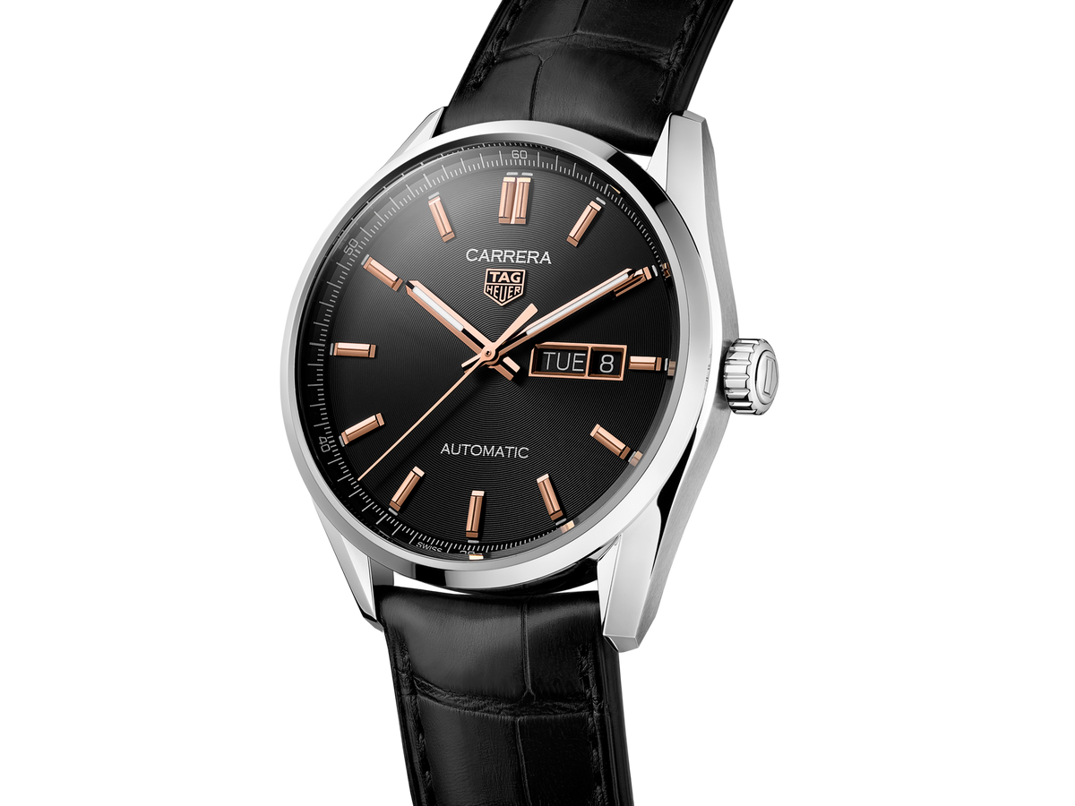Tag Heuer Carrera Day Date Black Dial Black Leather Strap Watch for Men - WBN2013.FC6503