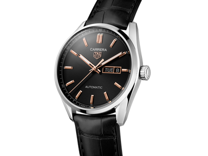 Tag Heuer Carrera Day Date Black Dial Black Leather Strap Watch for Men - WBN2013.FC6503