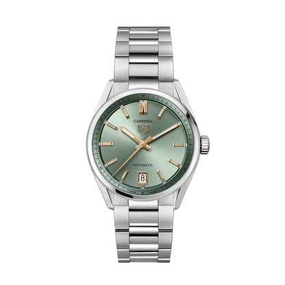 Tag Heuer Carrera Date Automatic 18K Green Dial Silver Steel Strap Watch for Women - WBN2312.BA0001