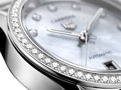 Tag Heuer Carrera Date Diamonds Mother of Pearl Dial Silver Steel Strap Watch for Women - WBN2414.BA0621