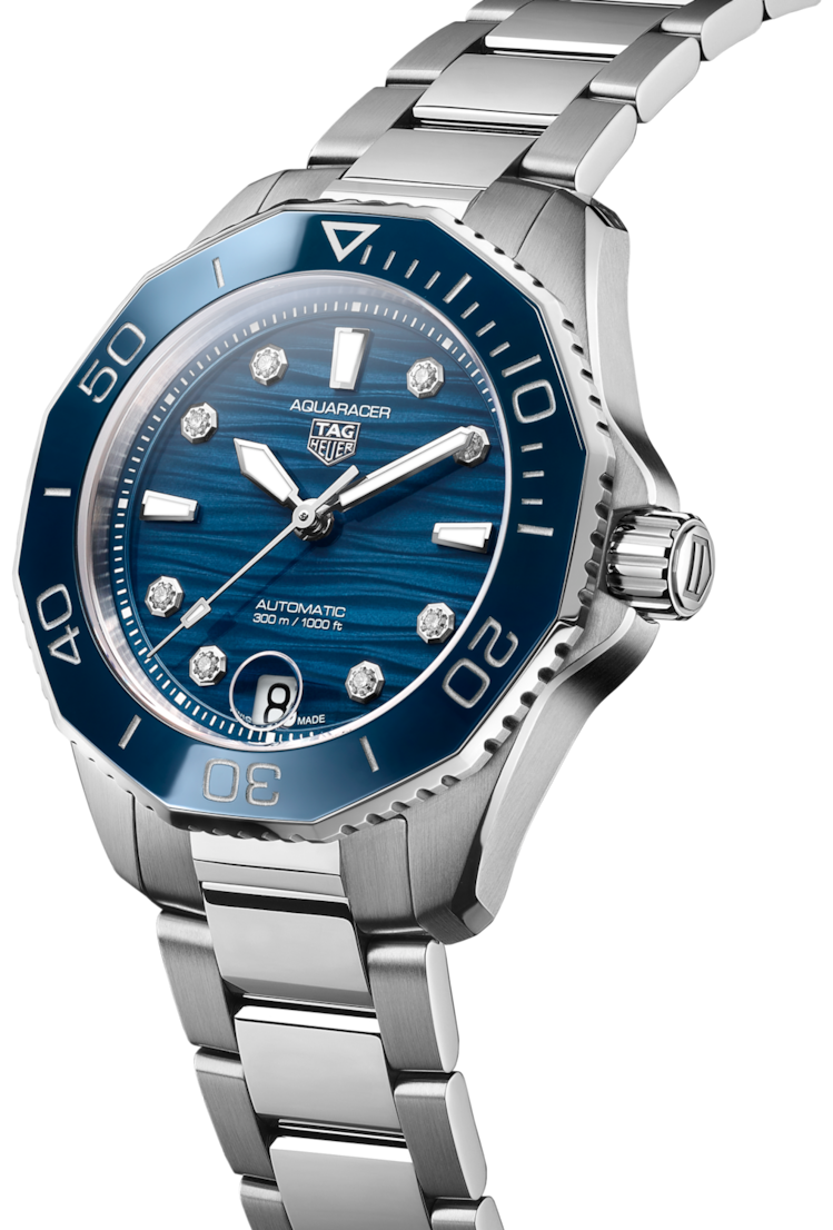 Tag Heuer Aquaracer Professional 300 Automatic Diamonds Blue Dial Silver Steel Strap Watch for Women - WBP231B.BA0618