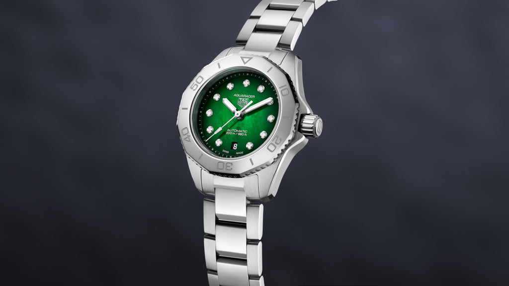 Tag Heuer Aquaracer Professional 200 Automatic Diamond Green Dial Silver Steel Strap Watch for Women - WBP2415.BA0622