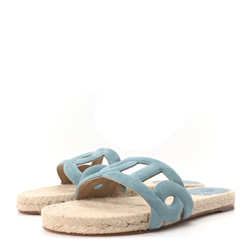 Suede Goatskin Famosa Espadrille Sandals 37 Bleu Citadin