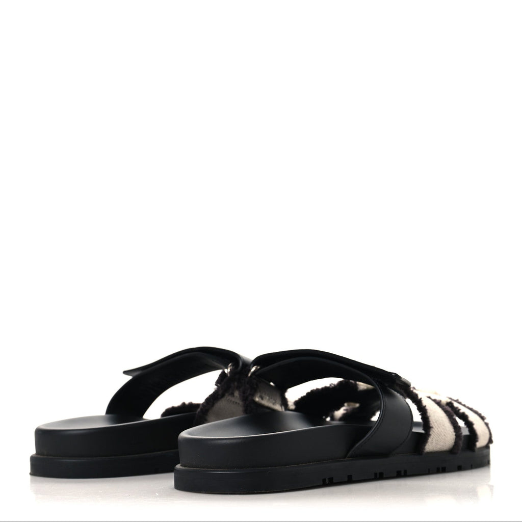 Techno Fringed H Canvas Caflskin Womens Chypre Sandals 39 Prunoir Black