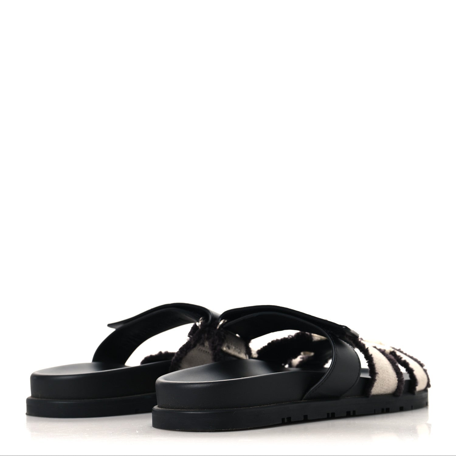 Techno Fringed H Canvas Caflskin Womens Chypre Sandals 39 Prunoir Black
