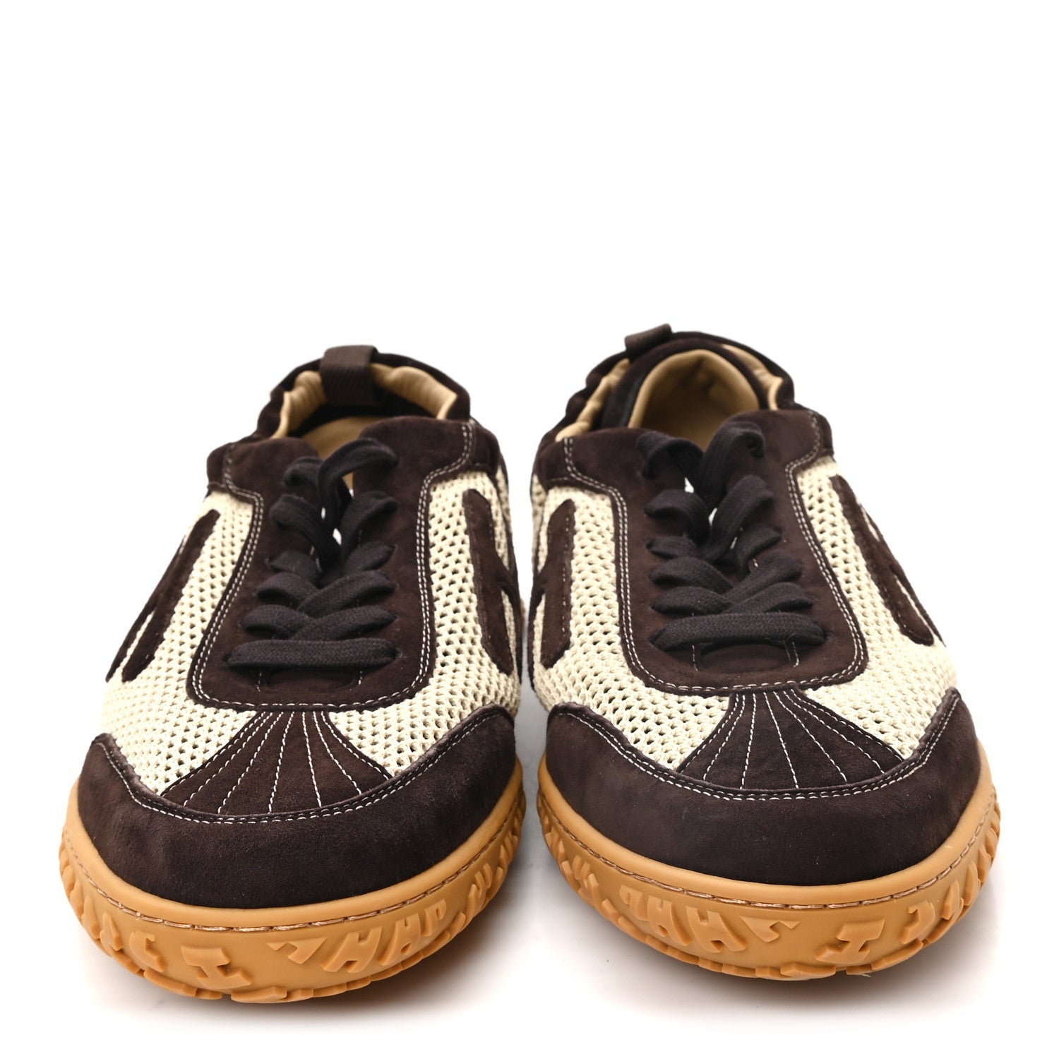 Crochet Knit Suede Goatskin Mens Jet Sneakers 44.5 Beige Lin Marron Ebene