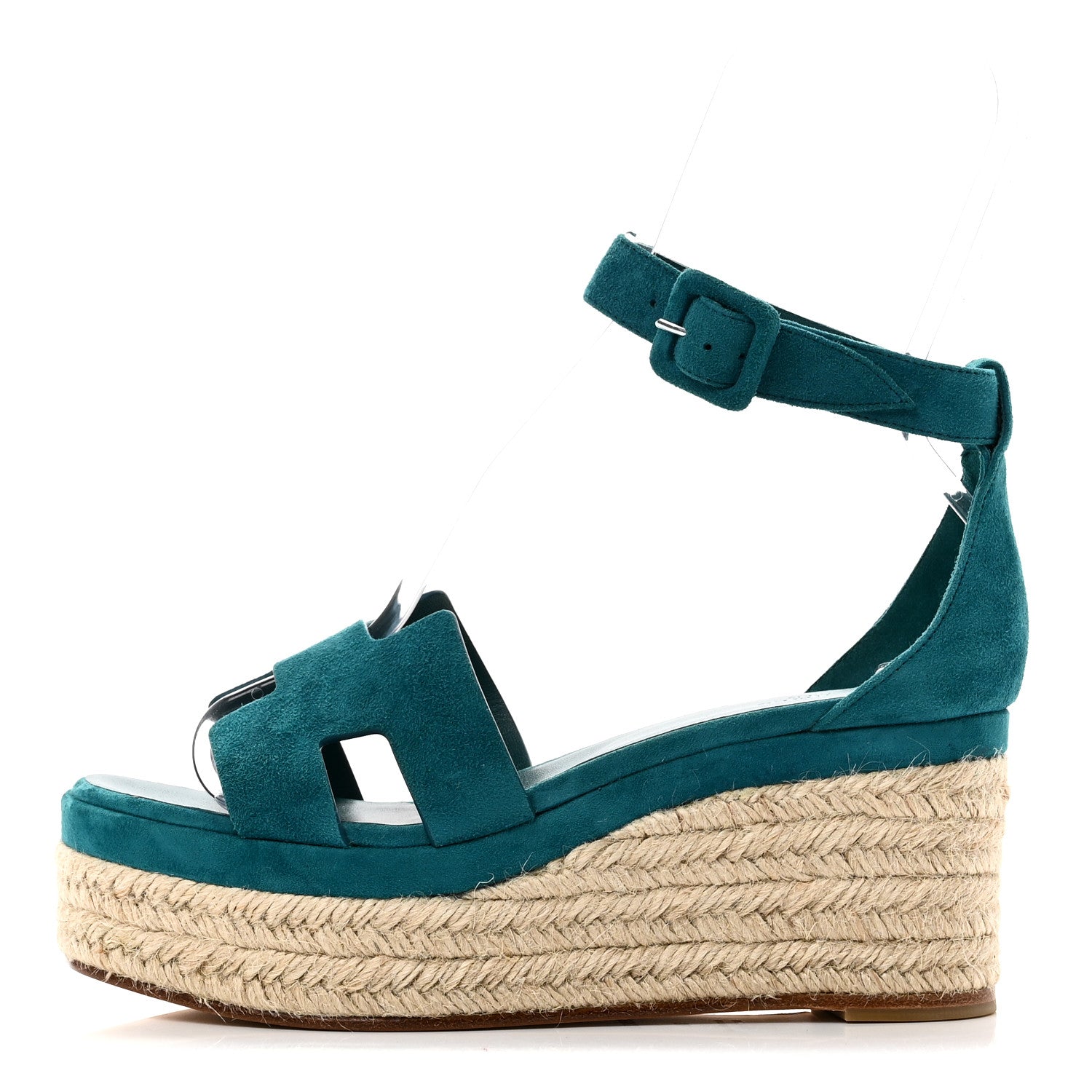 Suede Goatskin Elda Espadrille Wedge Sandals 38 Vert Oxford