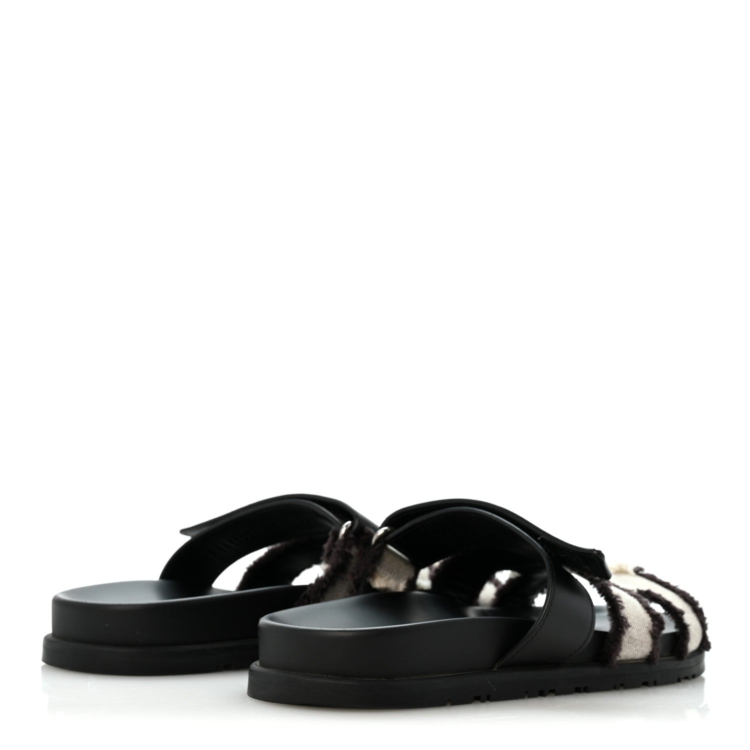 Techno Fringed H Canvas Caflskin Womens Chypre Sandals 38 Prunoir Black