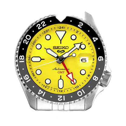Seiko 5 Sport SKX GMT US Special Creation Automatic Yellow Dial Silver Steel Strap Watch for Men - SSK017K1