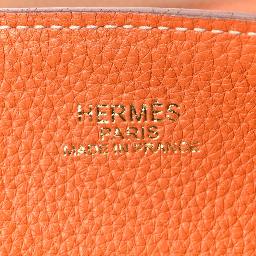 Taurillon Clemence Double Sens Reversible Tote Orange Gold