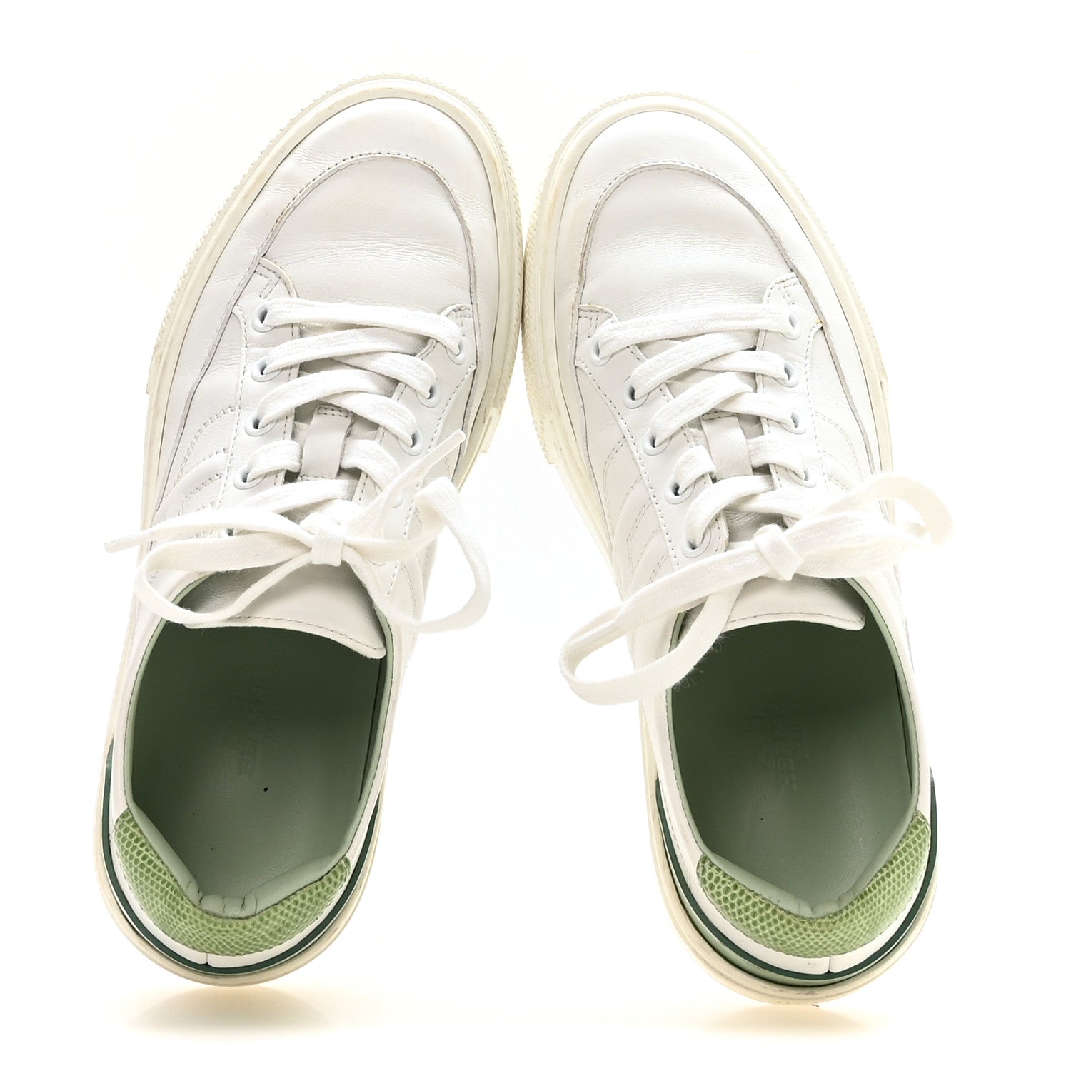 Crocodile Calfskin Deep Sneakers 37.5 White Vert Jade