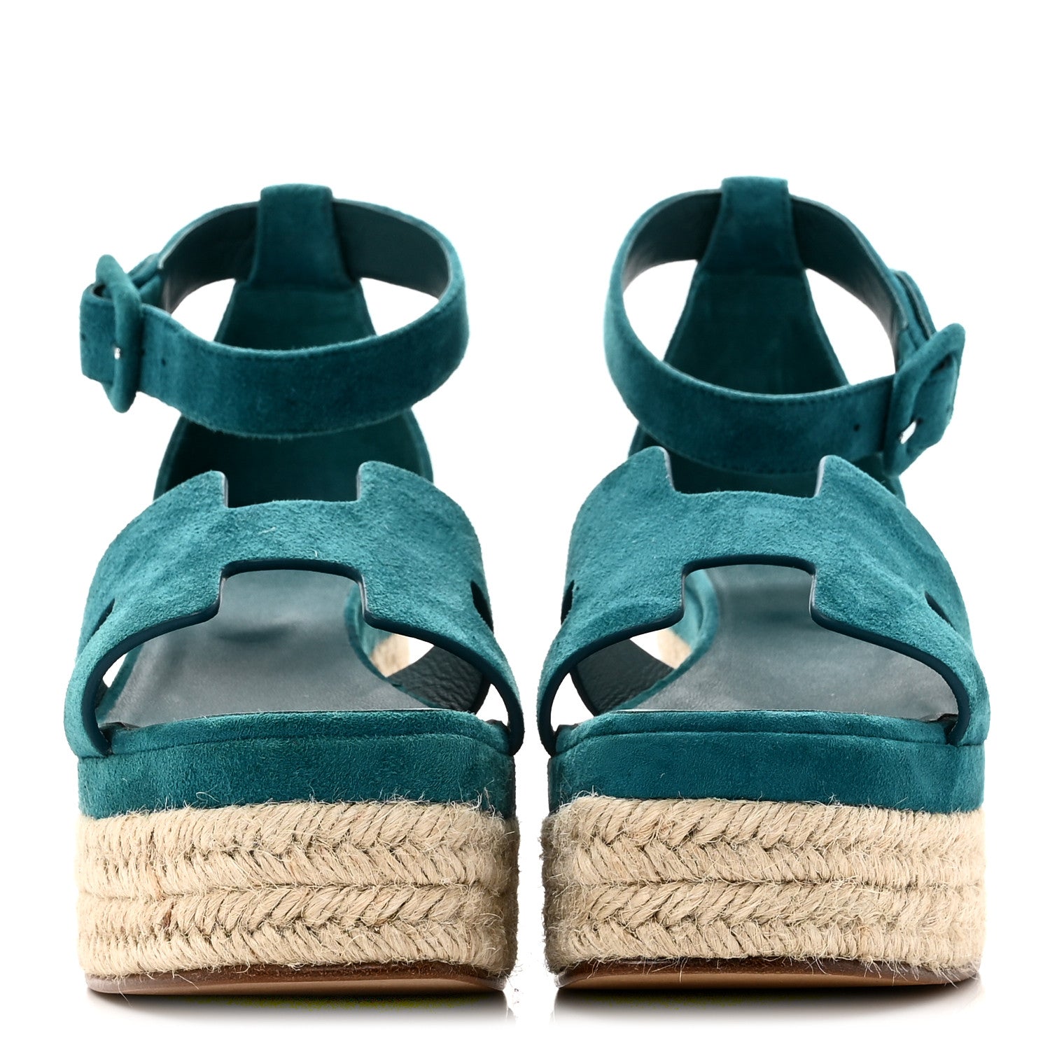 Suede Goatskin Elda Espadrille Wedge Sandals 38 Vert Oxford