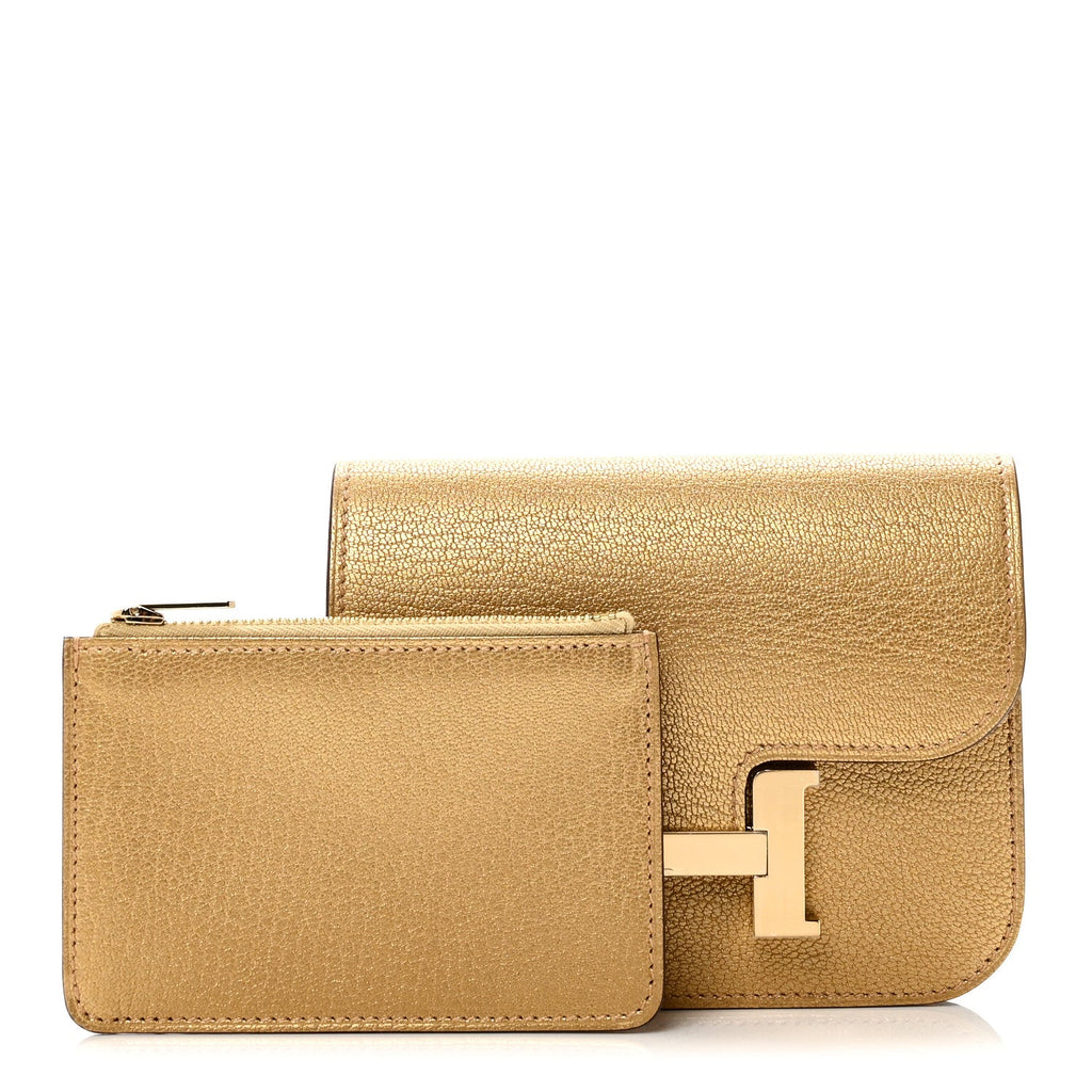 Metallic Chevre Chamkilight Constance Slim Wallet Dore
