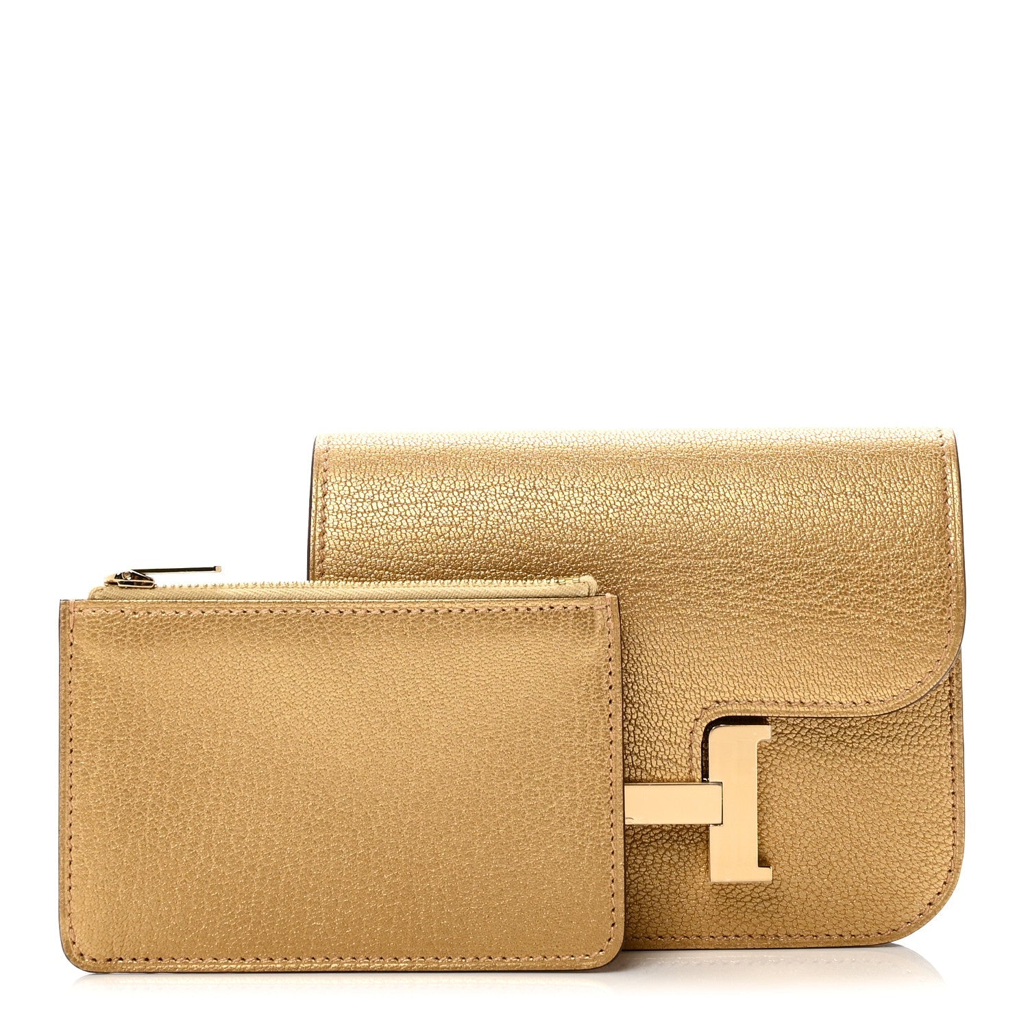 Metallic Chevre Chamkilight Constance Slim Wallet Dore