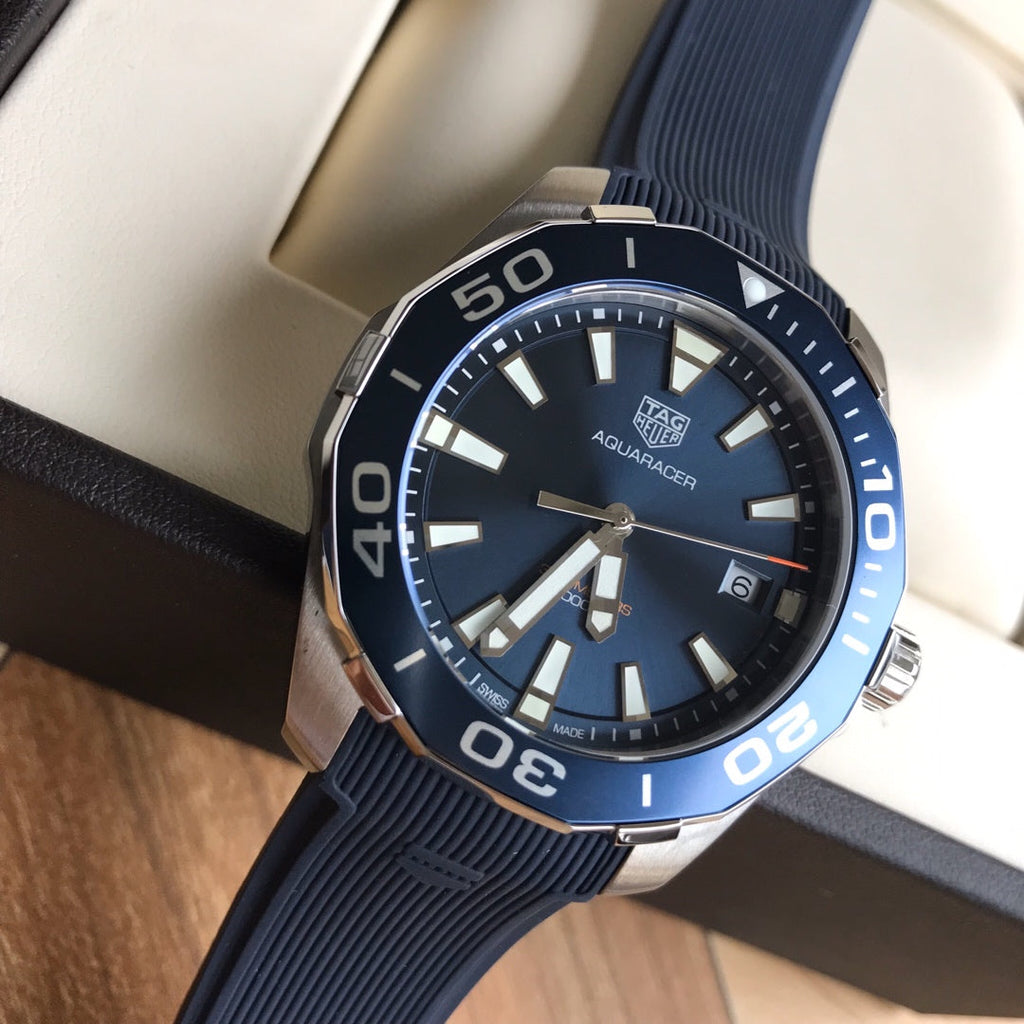 Tag Heuer Aquaracer Blue Dial Blue Rubber Strap Watch for Men - WAY111C.FT6155