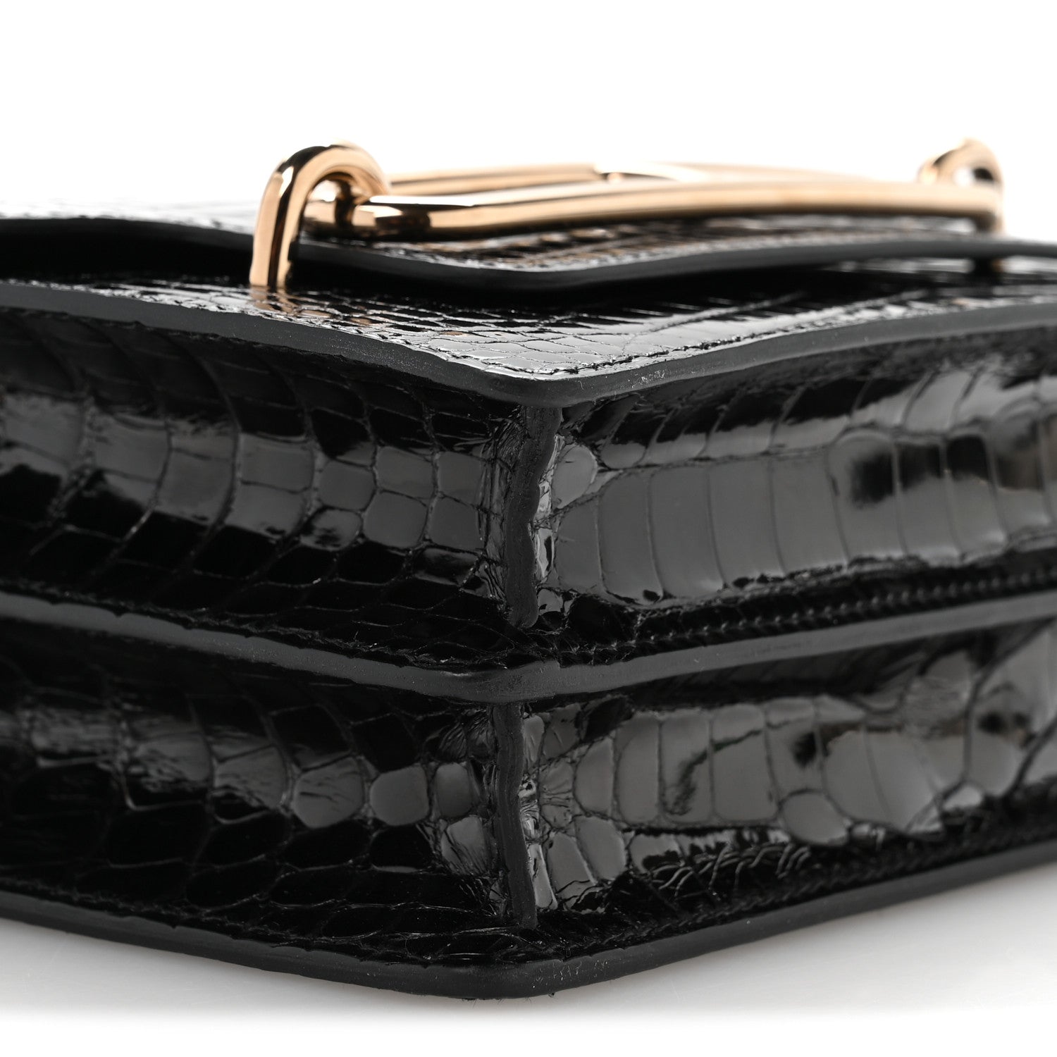 Shiny Alligator Mini Sac Roulis Black