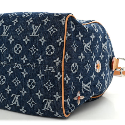 Monogram Heritage Denim Flowers Speedy Soft 30 Blue