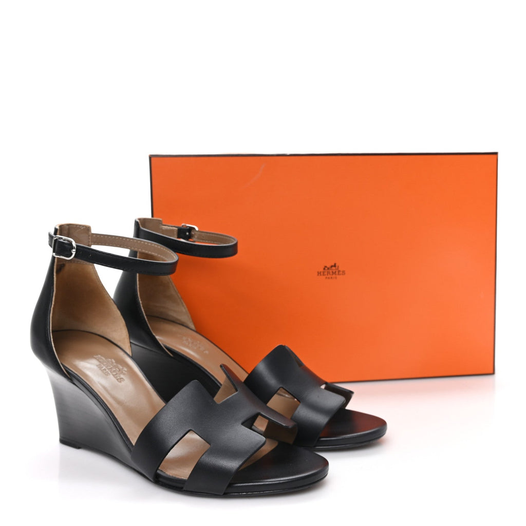 Calfskin Legend Wedge Sandals 36.5 Black