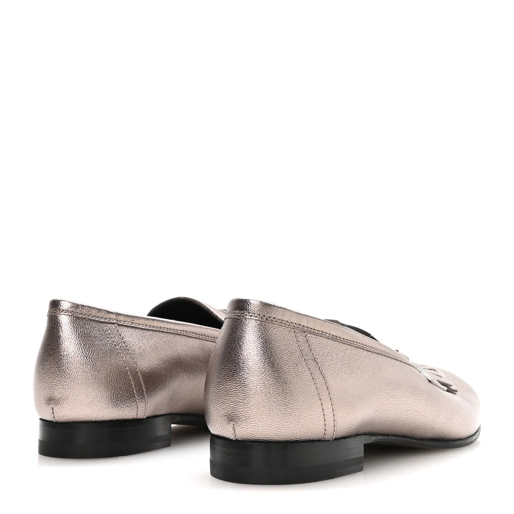 Metallic Goatskin Womens Royal Loafers 37.5 Champagne