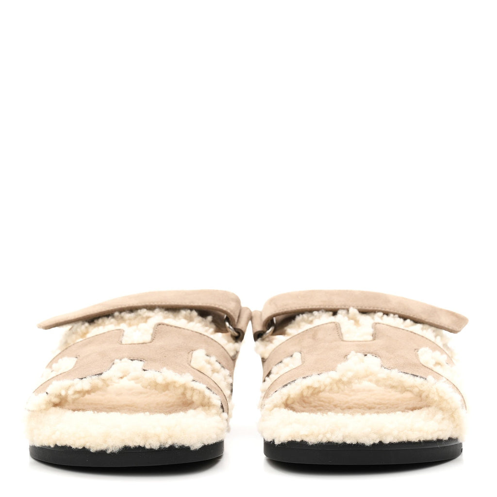 Suede Goatskin Woolskin Womens Chypre Sandals 38.5 Etoupe