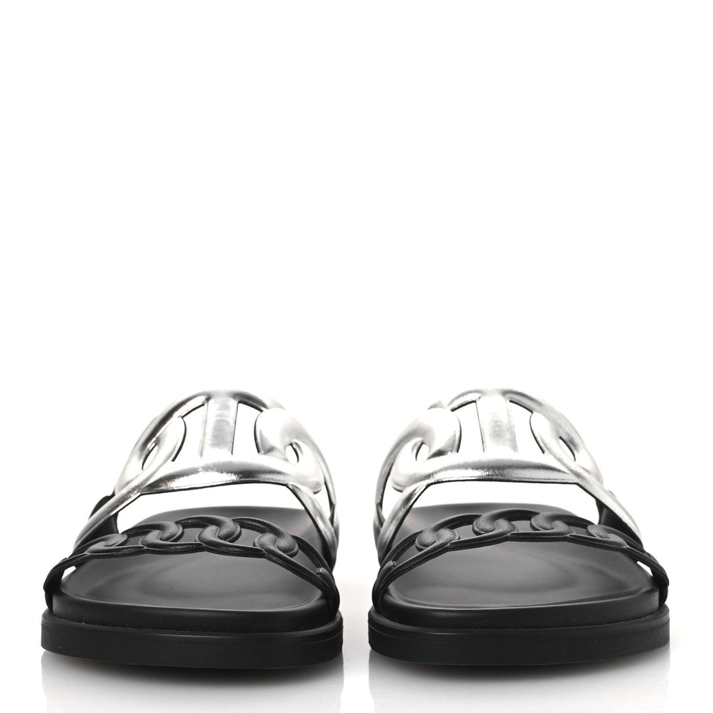 Metallic Nappa Extra Sandals 36 Gris Argente Black
