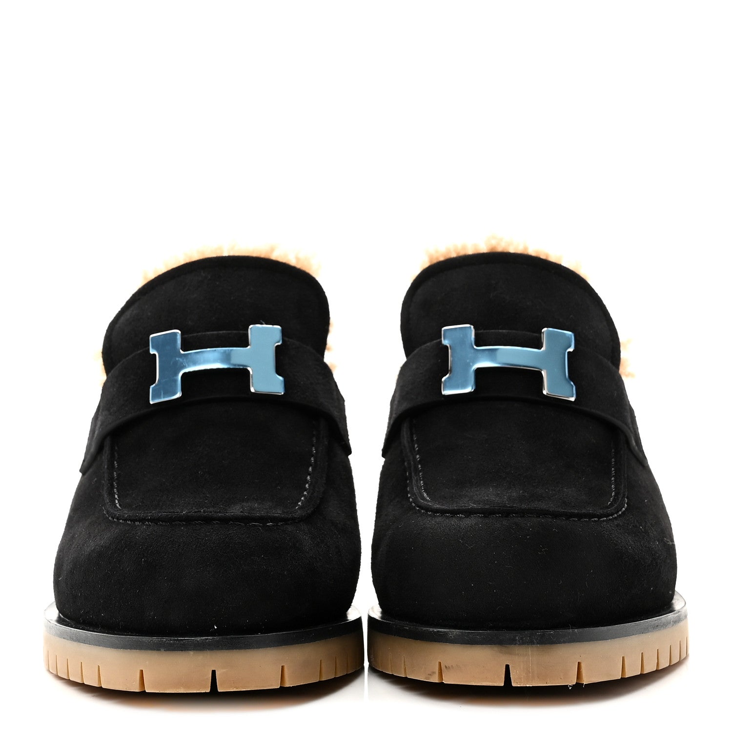 Suede Goatskin Woolskin Flore 60 Mules 36.5 Black Camel