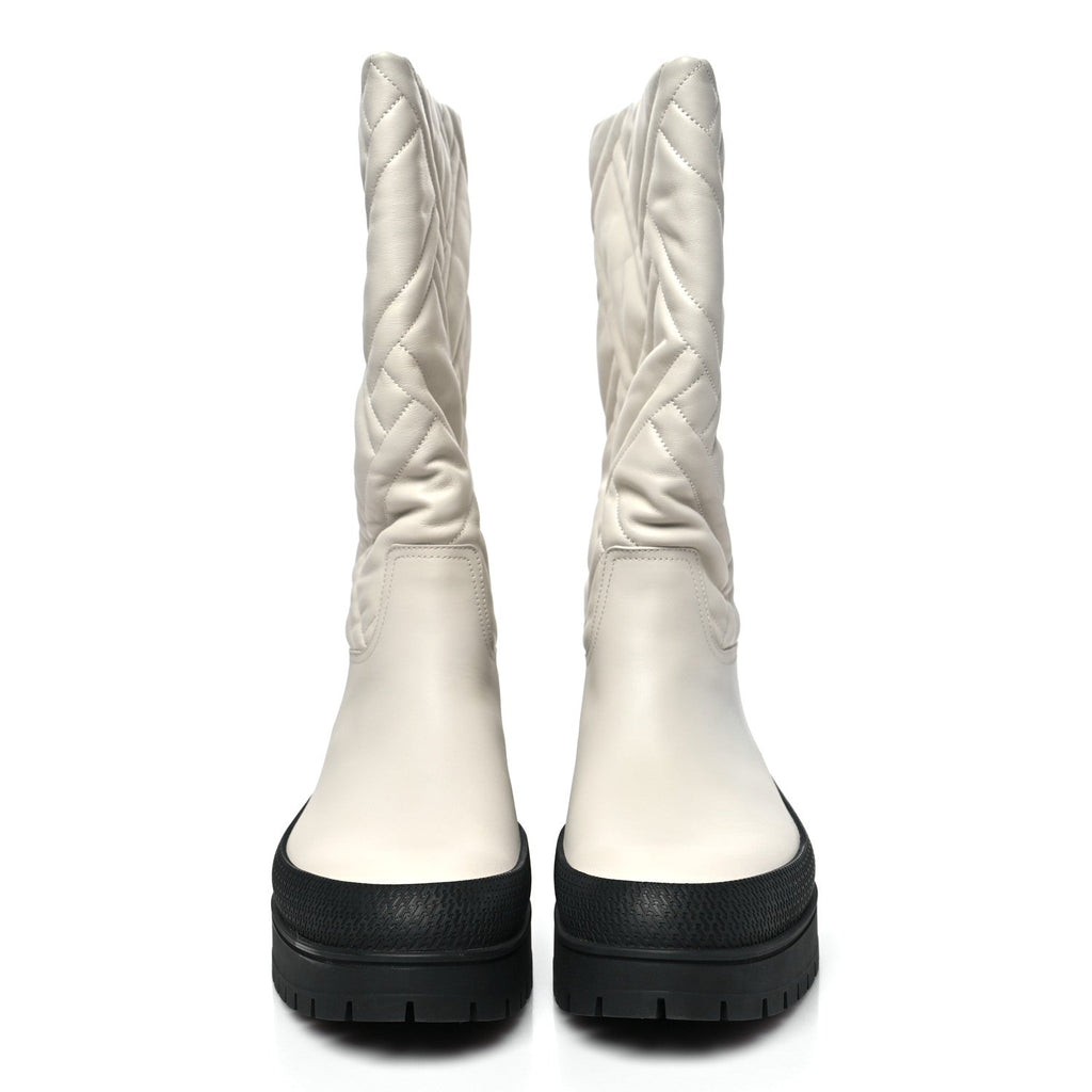 Goatskin Quilted Fuji Boots  40 Beige Glasie