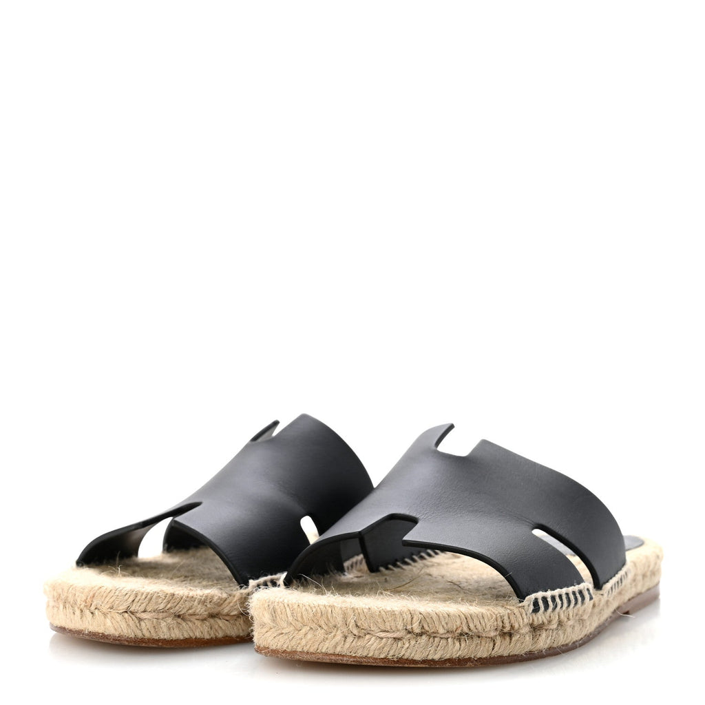 Calfskin Mens Antigua Espadrille Sandals 39 Black