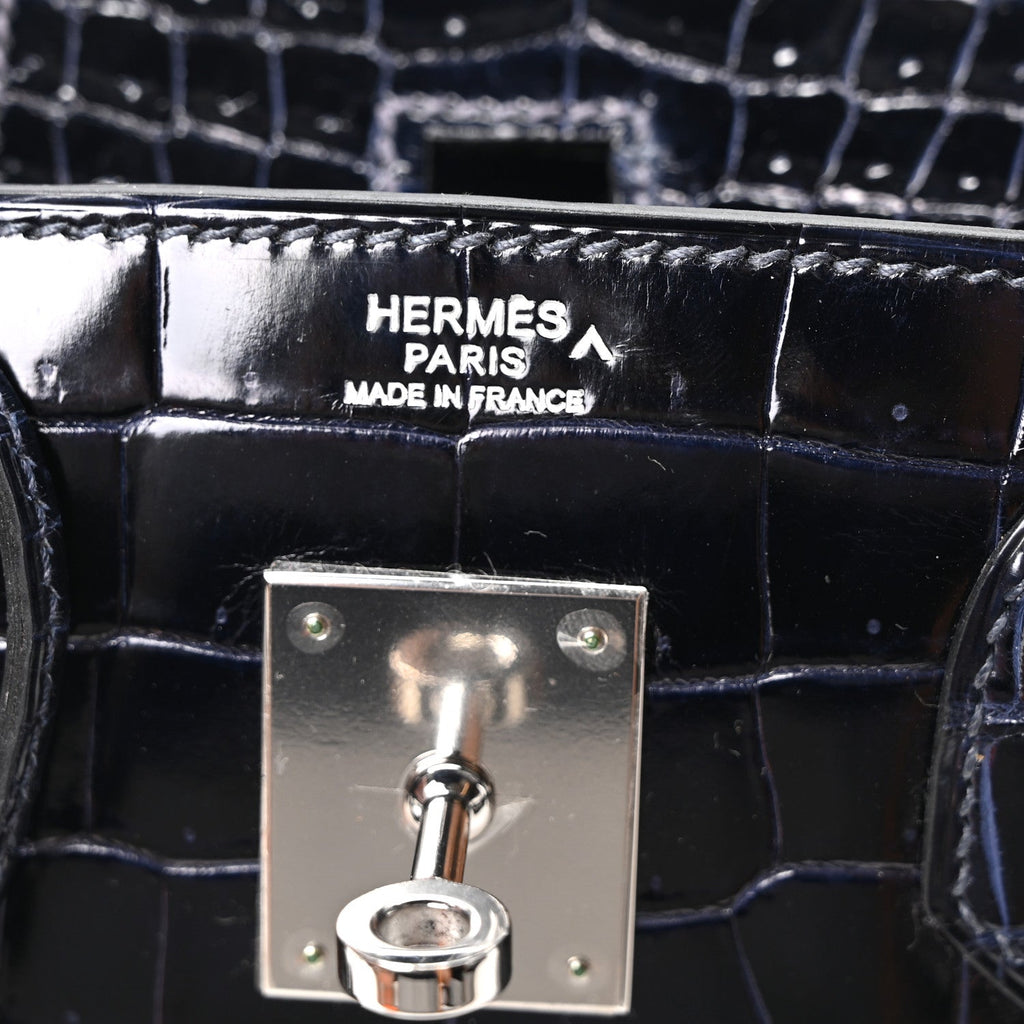 Shiny Porosus Crocodile Birkin 30 Bleu Marine