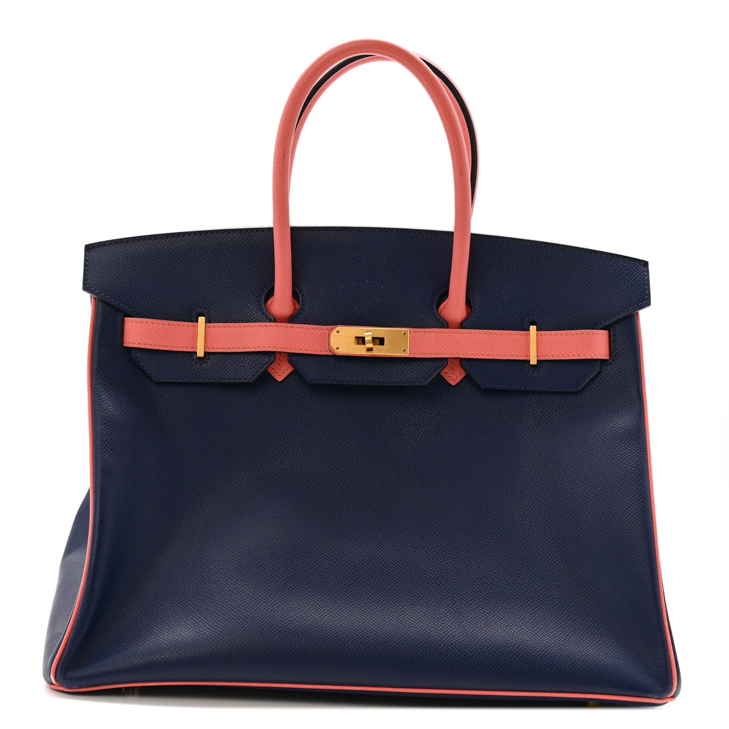Epsom Horseshoe Birkin 35 Bleu Saphir Flamingo