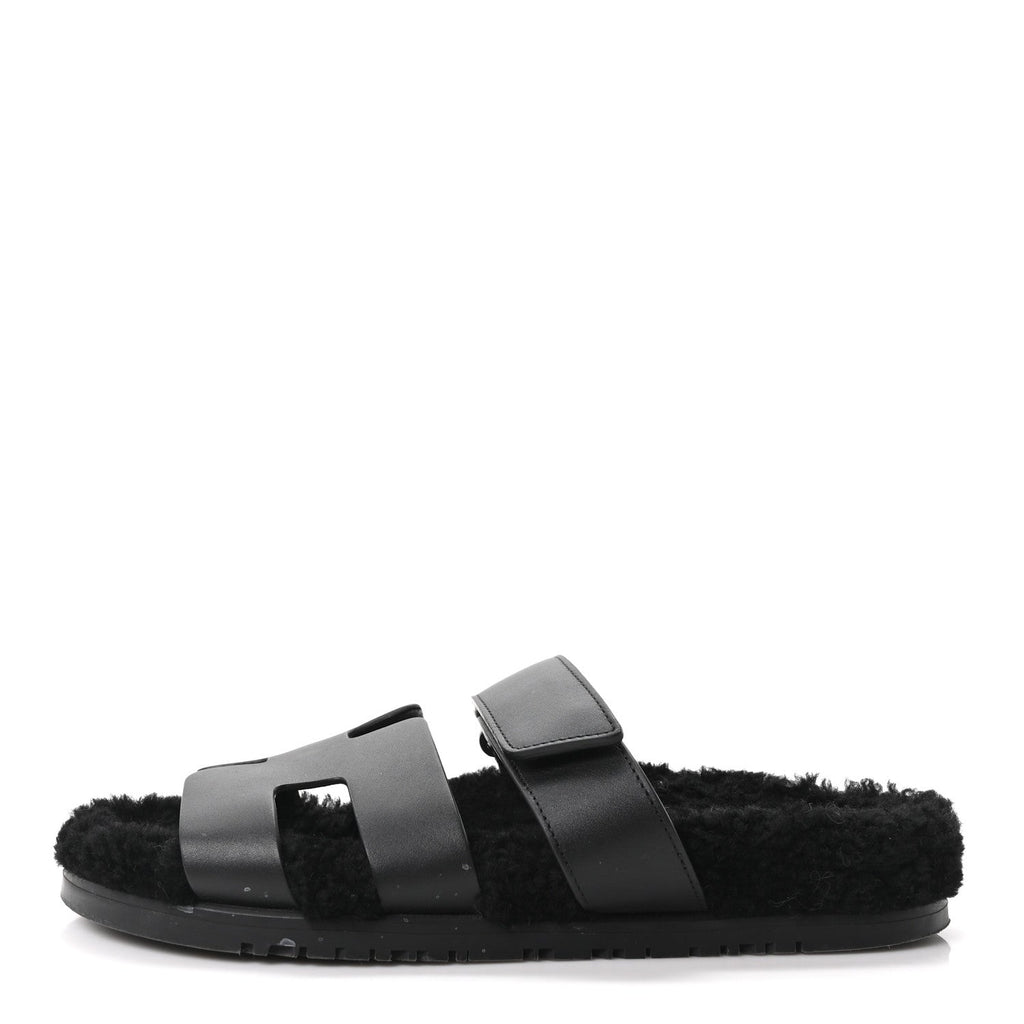 Calfskin Woolskin Womens Chypre Sandals 39 Black