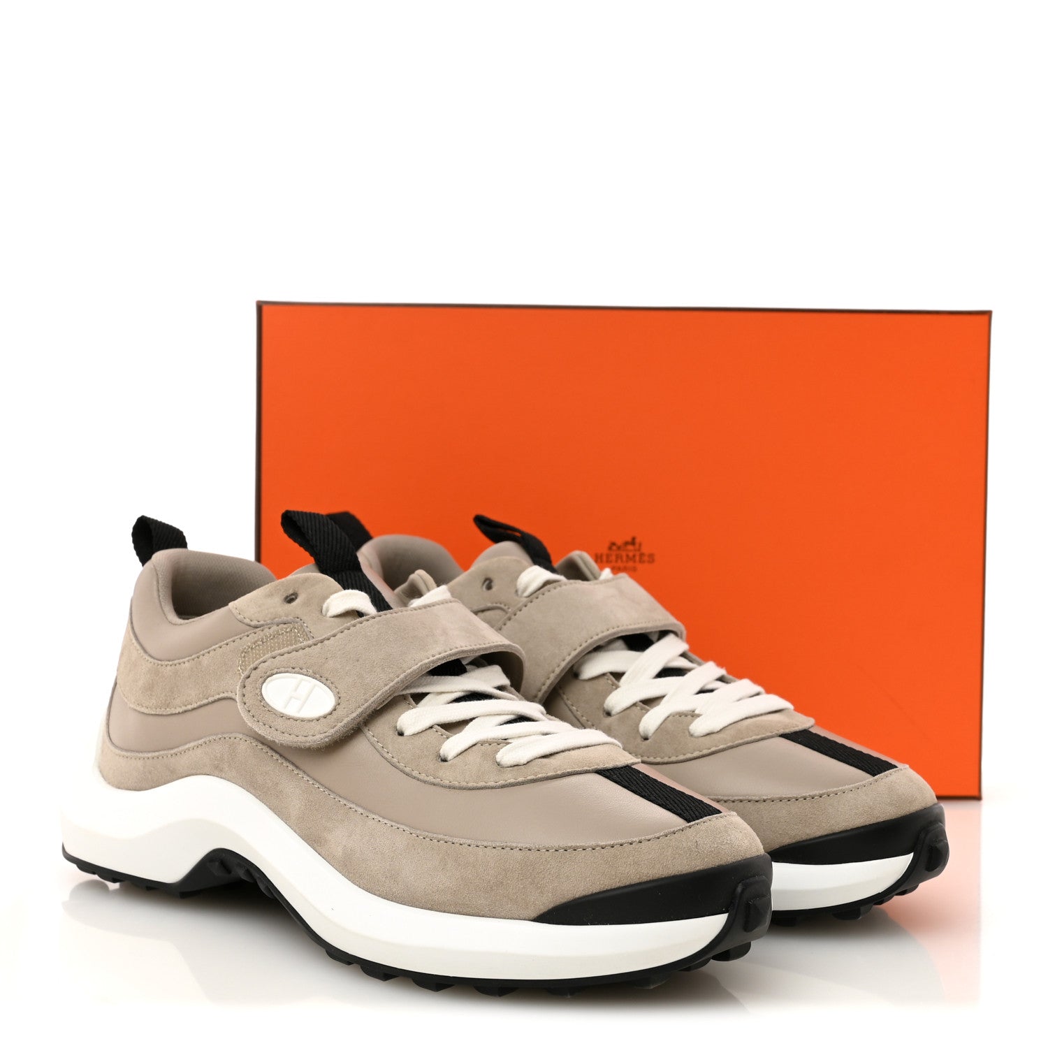 Calfskin Suede Goatskin Loop Sneakers 37 Beige Galet