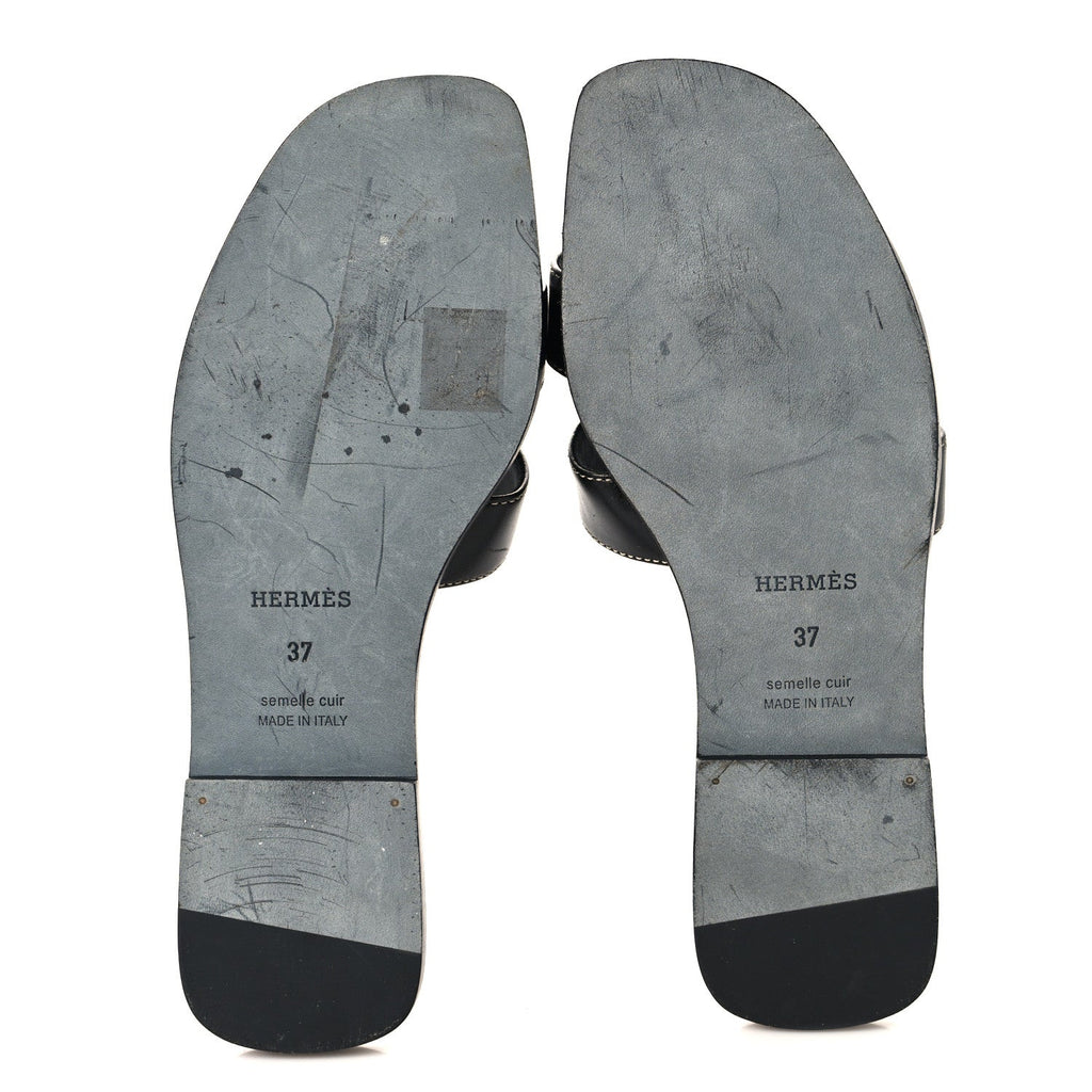 Box Calfskin Oran Sandals 37 Black
