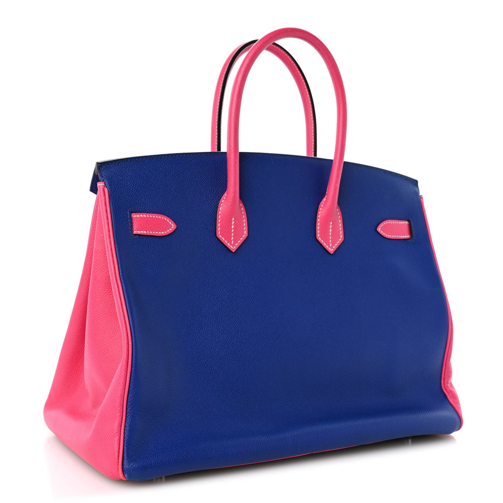 Epsom Horseshoe Birkin 35 Black Bleu Electrique Rose Tyrien