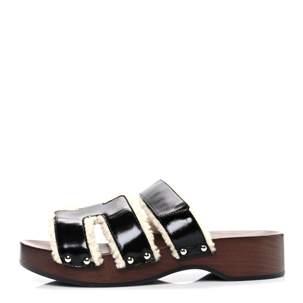 Glazed Nappa Shearling Womens Kos Clog 40 Black Ecru
