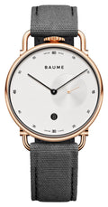 Baume & Mercier Baume Rose Gold PVD Silver Dial Gray Cotton Strap Date Quartz Mens Watch M0A10600