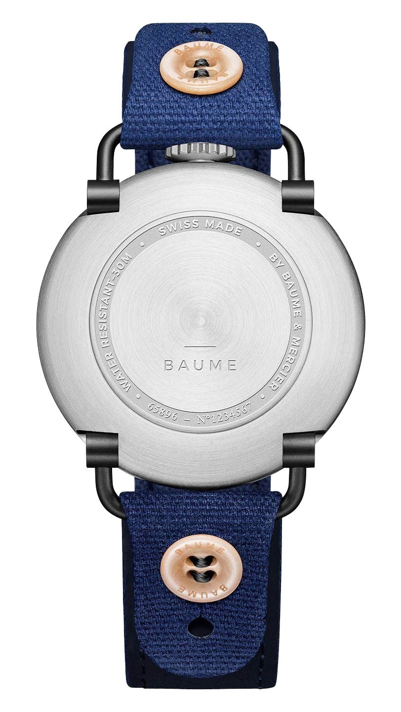 Baume & Mercier Baume Stainless Steel Blue Dial Blue Cotton Strap Moonphase Quartz Mens Watch M0A10637