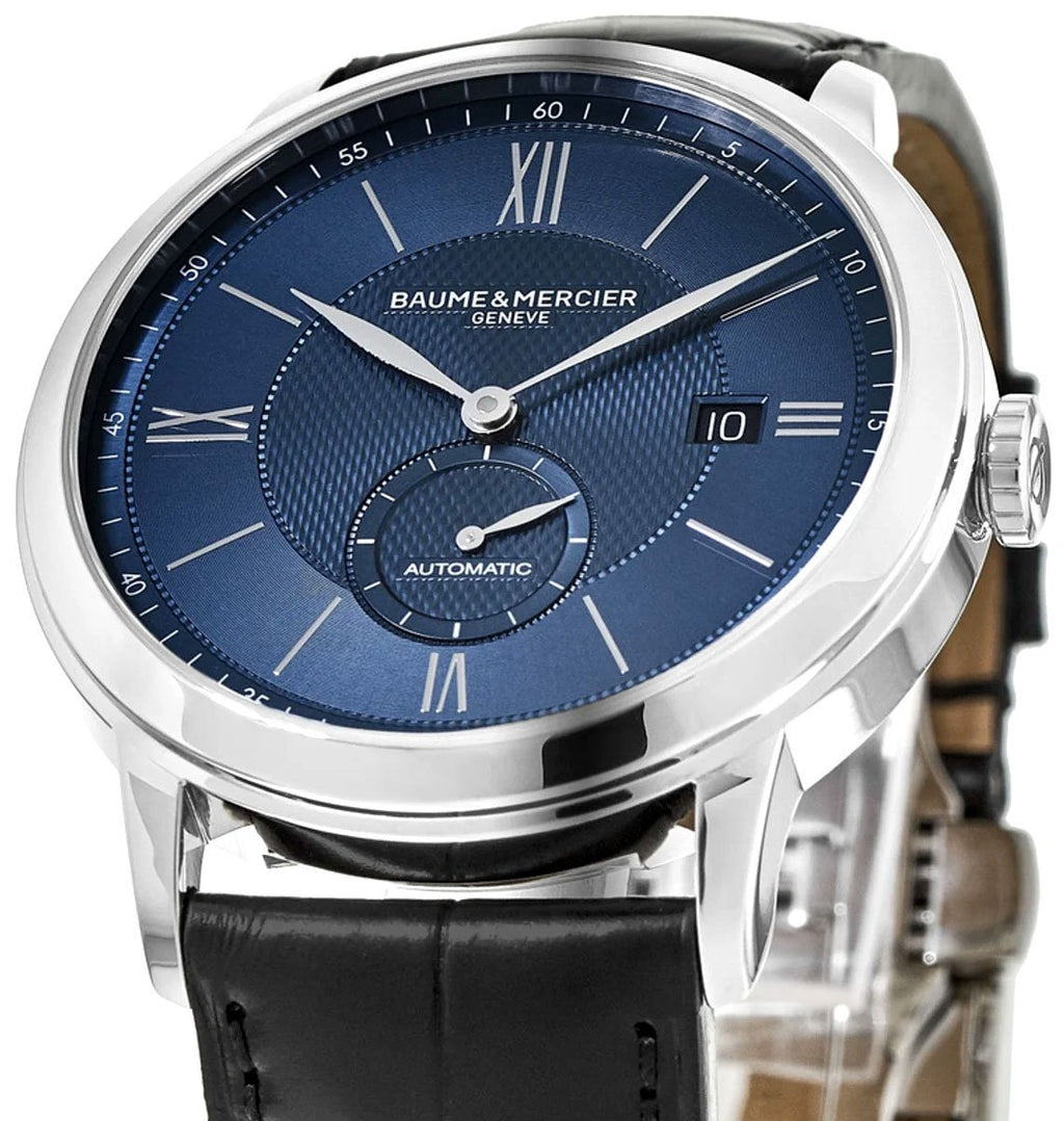 Baume & Mercier Classima Automatic Blue Dial Black Leather Strap Date Mens Watch MOA10480