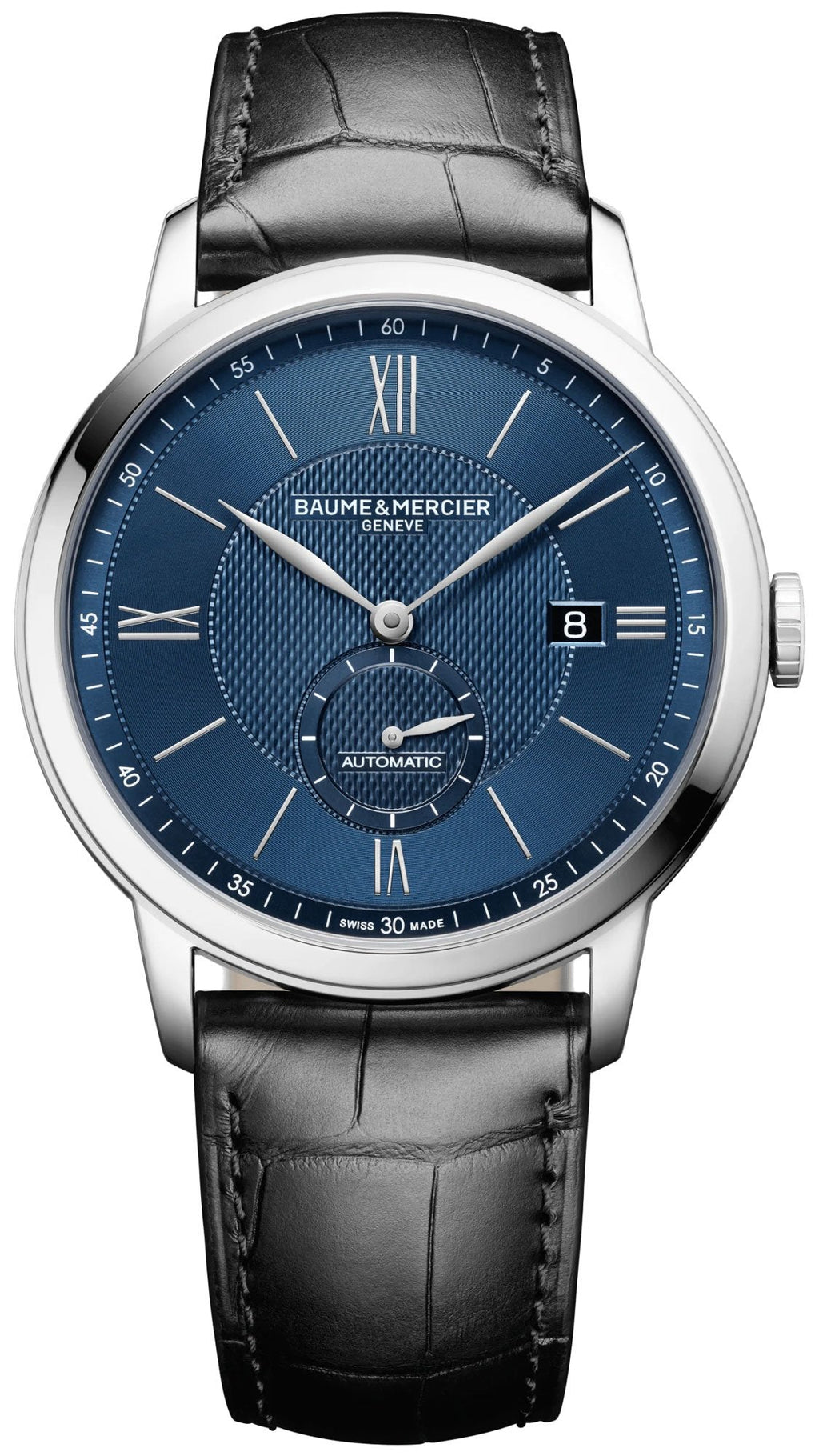 Baume & Mercier Classima Automatic Blue Dial Black Leather Strap Date Mens Watch MOA10480