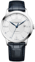 Baume & Mercier Classima Automatic Silver-Tone Dial Blue Leather Strap Date Mens Watch MOA10333