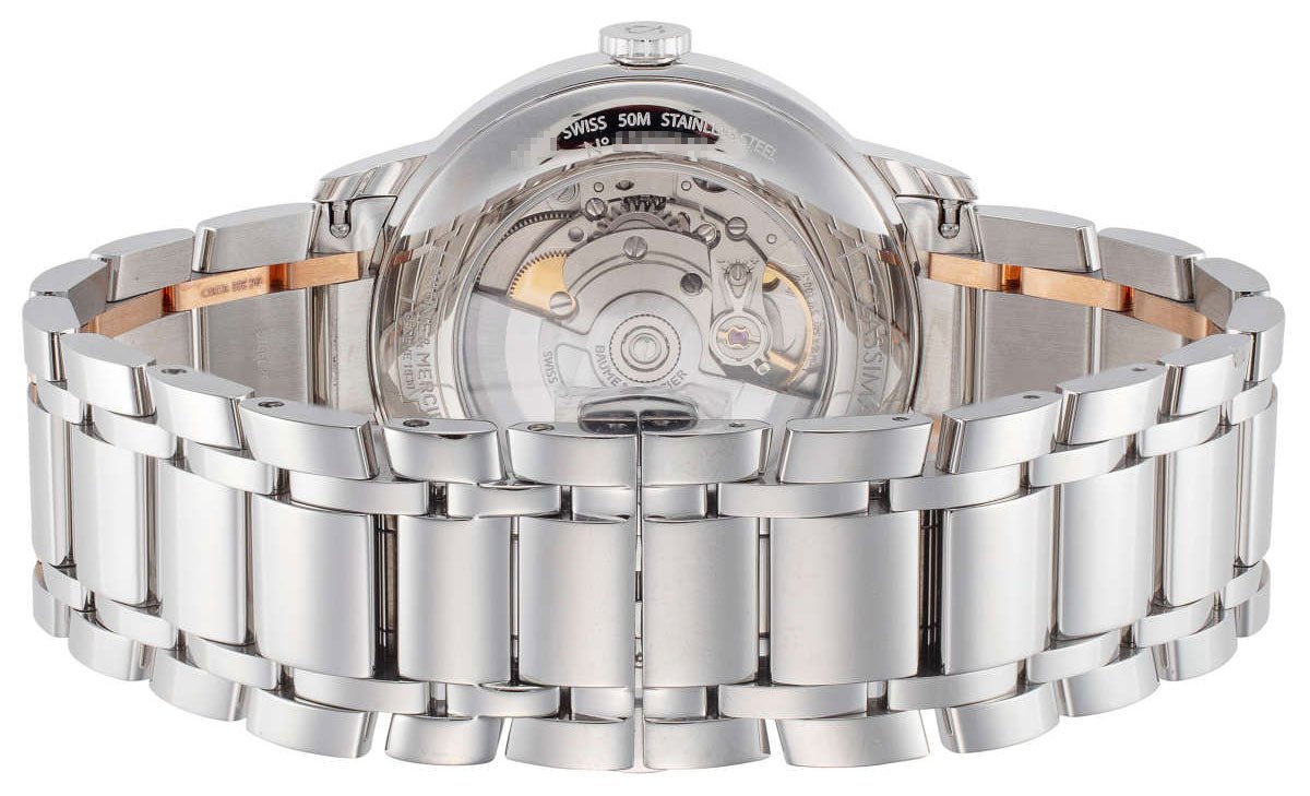 Baume & Mercier Classima Automatic Stainless Steel & 18K Rose Gold Black Dial Date Mens Watch M0A10293