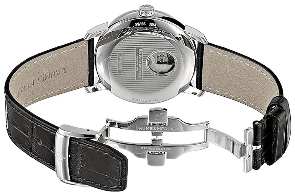 Baume & Mercier Classima Automatic Stainless Steel Black Dial Black Leather Strap Mens Watch M0A08689