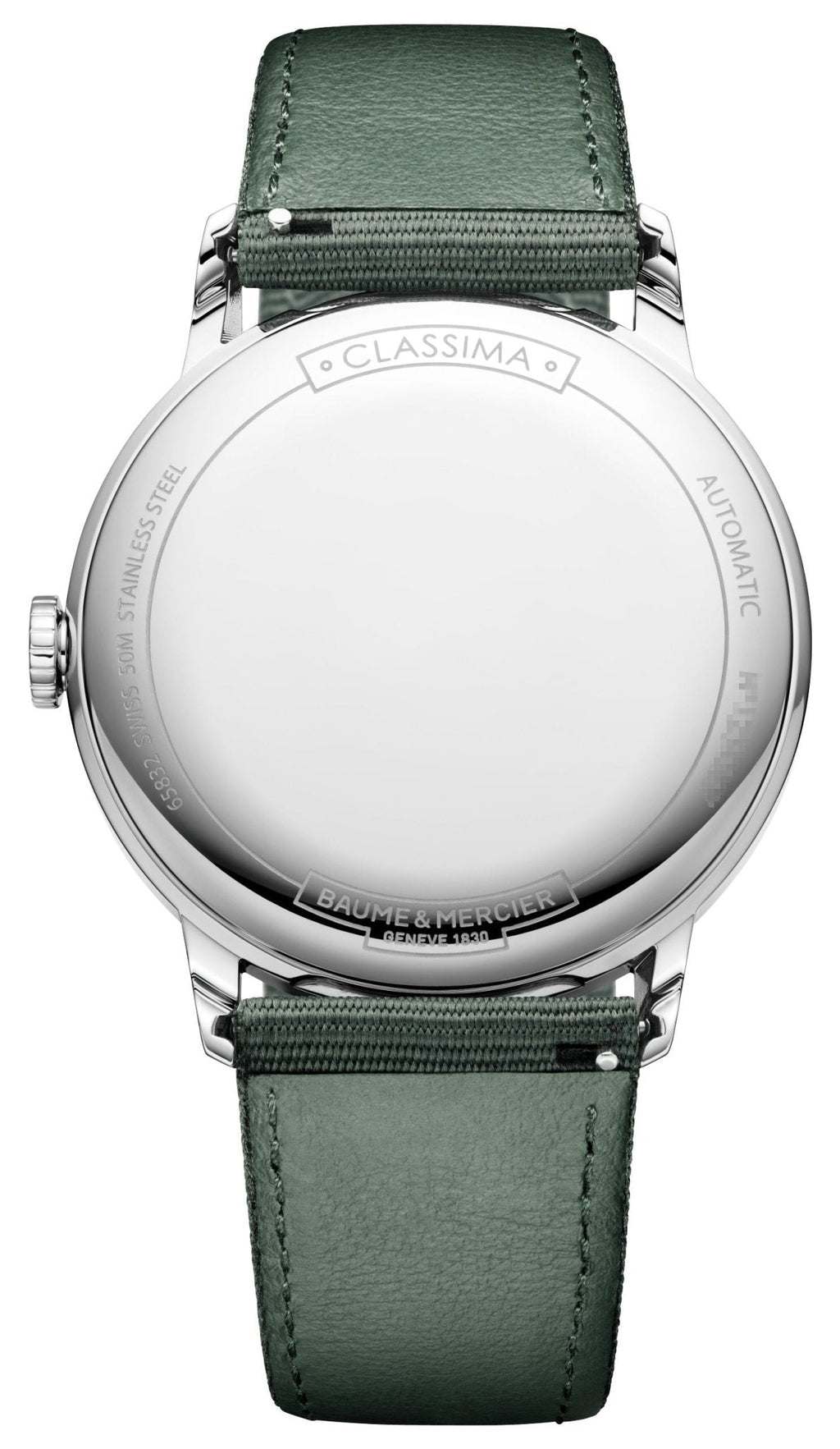 Baume & Mercier Classima Automatic Stainless Steel Gray Dial Green Textile Strap Date Mens Watch M0A10696