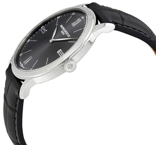 Baume & Mercier Classima Gray Dial Black Leather Strap Date Quartz Mens Watch MOA10416