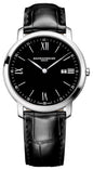 Baume & Mercier Classima Stainless Steel Black Dial Black Leather Strap Date Quartz Mens Watch MOA10098