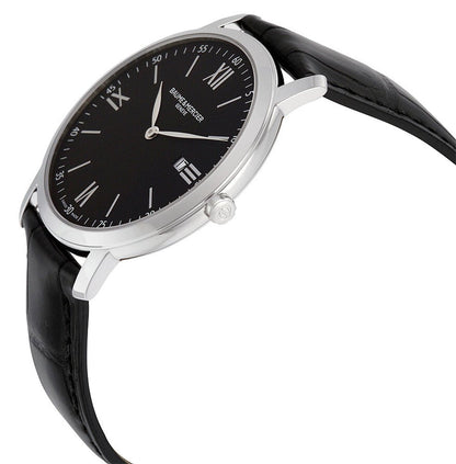 Baume & Mercier Classima Stainless Steel Black Dial Black Leather Strap Date Quartz Mens Watch MOA10098