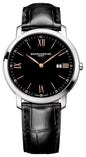 Baume & Mercier Classima Stainless Steel Black Dial Black Leather Strap Date Quartz Mens Watch MOA10127